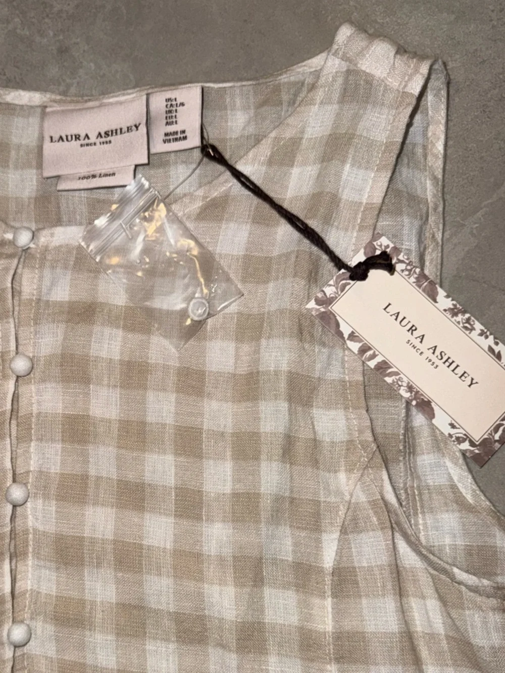 Laura Ashley Beige and White Gingham Tank Top and Shorts Set - Picture 3 of 7